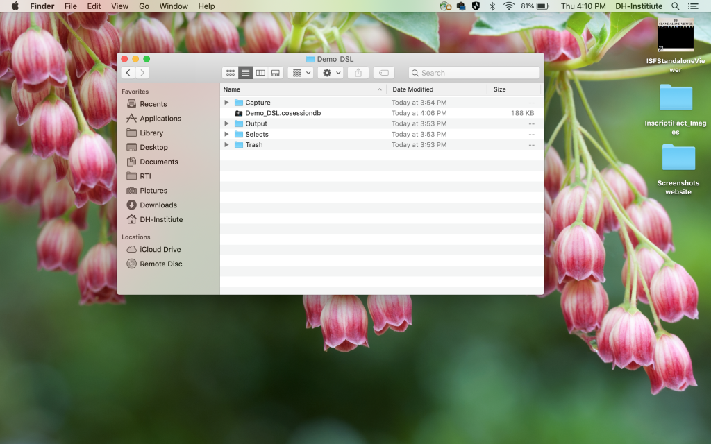 Screenshot of session menu and folders in Finder.