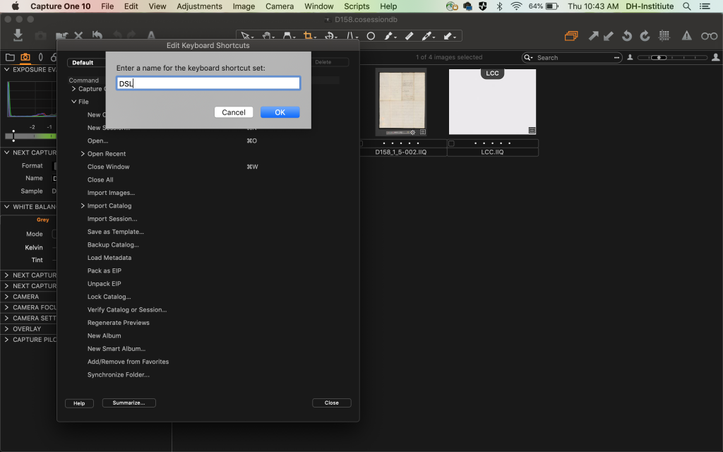 Screenshot of edit shortcut menu