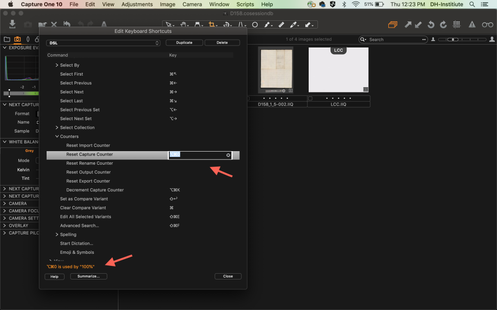 Screenshot of edit shortcut menu