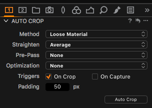 Picture of Autocrop settings menu